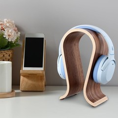 QWORK Wood Headphone Stand Headset Holder, Arch Bridge Design Universal Com…