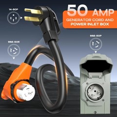 50 Amp Generator Cord and Pre-Drilled Power Inlet Box, 15FT Heavy Duty NEMA 1…