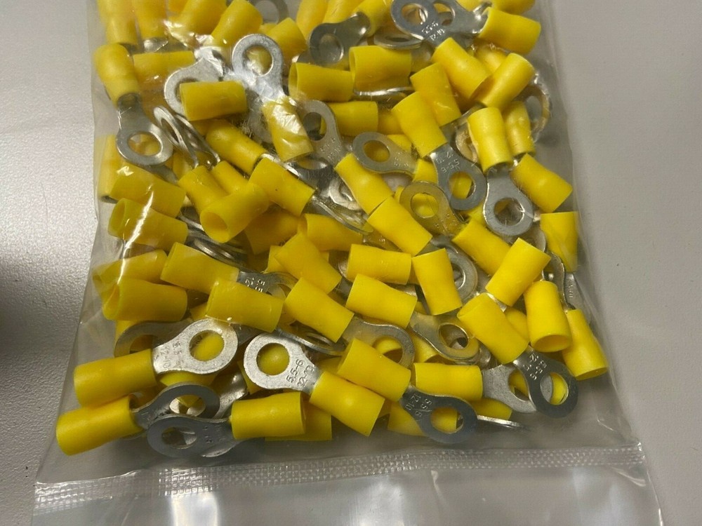 100 insulated Ring Terminal wire Connector Yellow 12-10 GA AWG Gauge 1/4 Hole