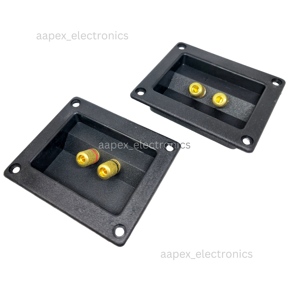 2 Pcs Speaker Box Banana Screw Rectangular Terminal Cup w/ Holes 3.625″ x 3″