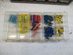 Lot of Small Vintage Electrical Connectors In Organizer Cabinet