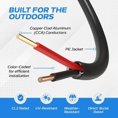 Outdoor Alarm Cable 500ft Solid CL2 Rated 18 22 AWG 2/4 Conductors CCA Security