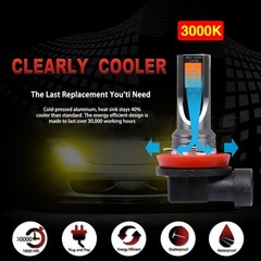 2X Yellow LED Fog Light Bulbs H11 / H8 3000K 12LEDs Waterproof Fog Light