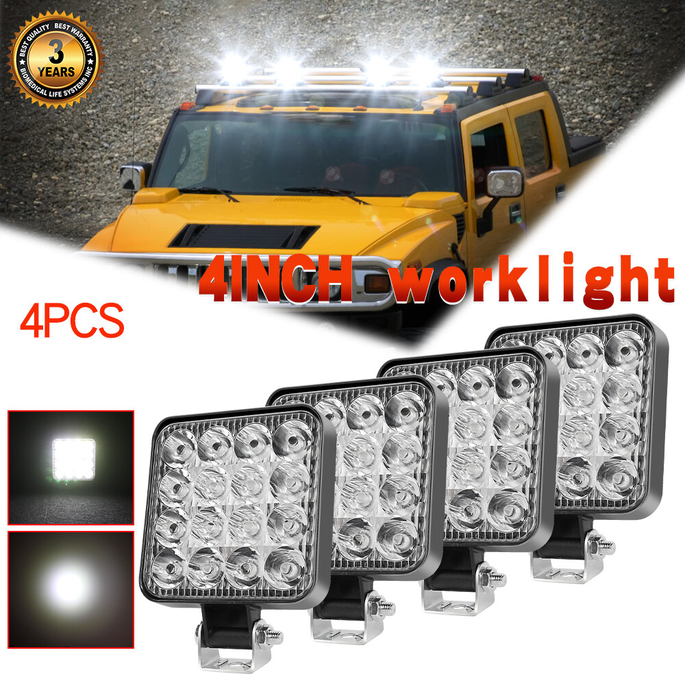 4PCS Square LED Work Light Pods SPOT Lights For Truck Off Road Tractor 12V Fog