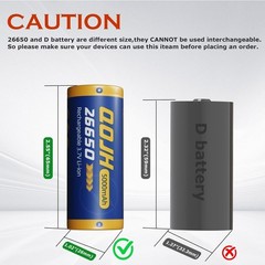 2 Pcs Durable 26650 5000mAh Rechargeable Batteries Safe Power for Indoor/Outdoor