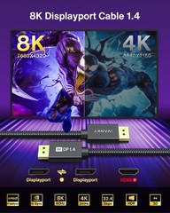 8K DisplayPort Cable 1.4/10Ft DP To DP Cord 8K@60Hz 4K@144Hz HDR HBR3 Grey