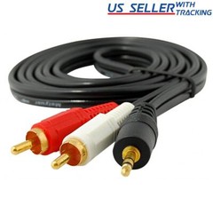 4FT 3.5mm Aux Auxilary to 2 RCA Male Plug Stereo Audio Cable Adapter Cord