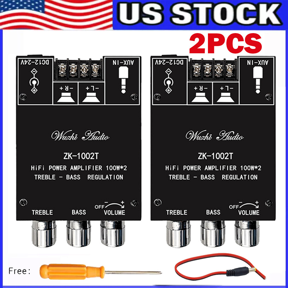 2PCS ZK-1002T Bluetooth 5.0 Stereo Amplifier Board Treble Bass 2 Channel 100W*2