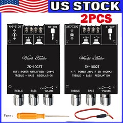 2PCS ZK-1002T Bluetooth 5.0 Stereo Amplifier Board Treble Bass 2 Channel 100W*2