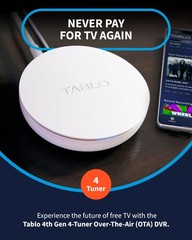 Tablo TV 4th Gen 4Tuner OverTheAir OTA DVR Watch, Pause & Record News, Sport…