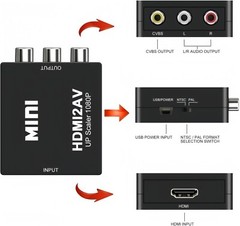 1080P AV RCA to HDMI 1080P RCA CVBS Video Audio Composite Converter Mini Adapter