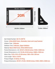 VEVOR 20 ft Inflatable Movie Screen 16:9 600D Movie Projector with Portable Bag