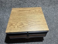 Woodgrain VHS movie tape Storage Box Cabinet w/ 2 Pull-Out Drawers, Brown/Black