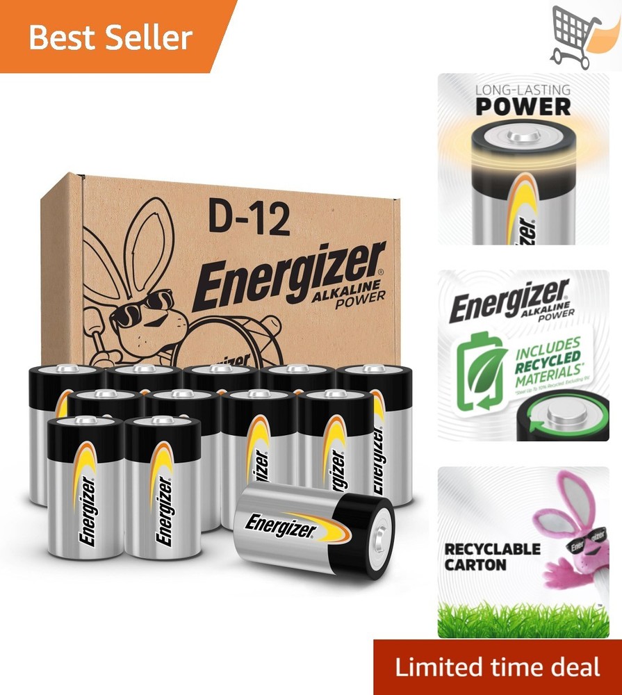 Alkaline Power D Batteries 12 Count Long Lasting Household Use Reliable Power