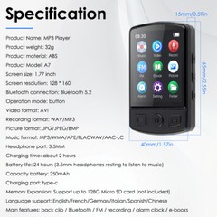MP3 Player 32GB HiFi Lossless Sound Bluetooth Clip Music Voice Recorder FM Radio