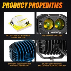 AUXBEAM 4″ LED Pods Light Bar Amber Yellow Fog Lamp Offroad Driving Truck ATV