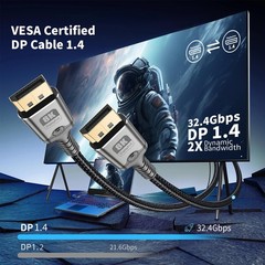 3.3Ft Braided GoldPlated DisplayPort 1.4 Cable DP To DP 8K@60Hz 4K@144Hz