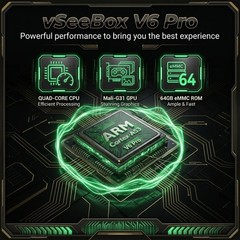 Vseebox V6 Pro Android 14 TV Box with 4GB RAM 32GB ROM & Bluetooth Voice Remote
