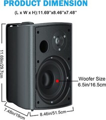 4 Pack 6.5″ Outdoor Patio Speakers 800W Wired Waterproof Wall Mount Passive Bass