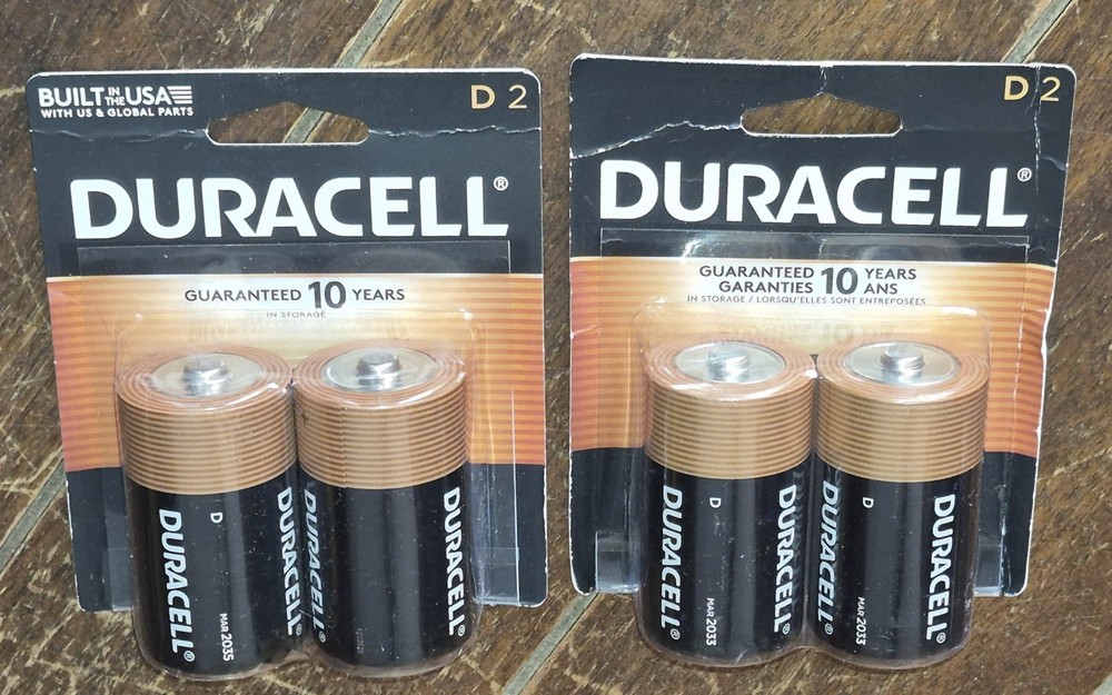 Lot of 2 Duracell 2 Pack D Alkaline 10 Years in Storage Batteries (March, 2033)