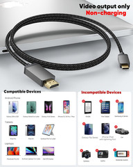 4K USB C to HDMI Cable 30FT, High Speed Type-C to HDMI Cord-Braided,Thunderbolt