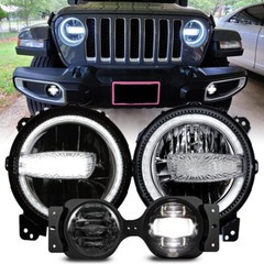 9in DRL LED Headlight+ 4in Fog Light For Jeep Wrangler JL Gladiator JT 2018-2024
