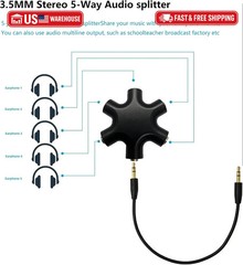 5-Jack Audio Headphone Splitter 5 Way for 3.5mm Devices Multi Earphone Splitter