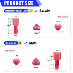 100/500Pcs 22-18 AWG Insulated Male Female Spade Terminals Crimp Wire Connectors