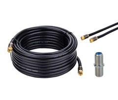Black RG6 Coax Cable Quad Shield Internet Satellite TV Antenna with Barrel LOT