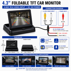 4.3″ Foldable TFT LCD Car Monitor Dashboard Screen Dual RCA Video Input 12V