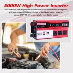 5000W Pure Sine Wave Solar Converter Car Power Inverter DC 12V To AC 110V 4 USB