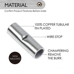 10-100Pcs 2-22 AWG Non-Insulated Copper butt Splice connectors terminal barrel