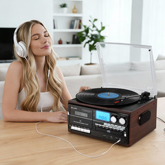 Record Player 10 in 1 3 Speed Bluetooth in/out Turntable CD Cassette Player AM/