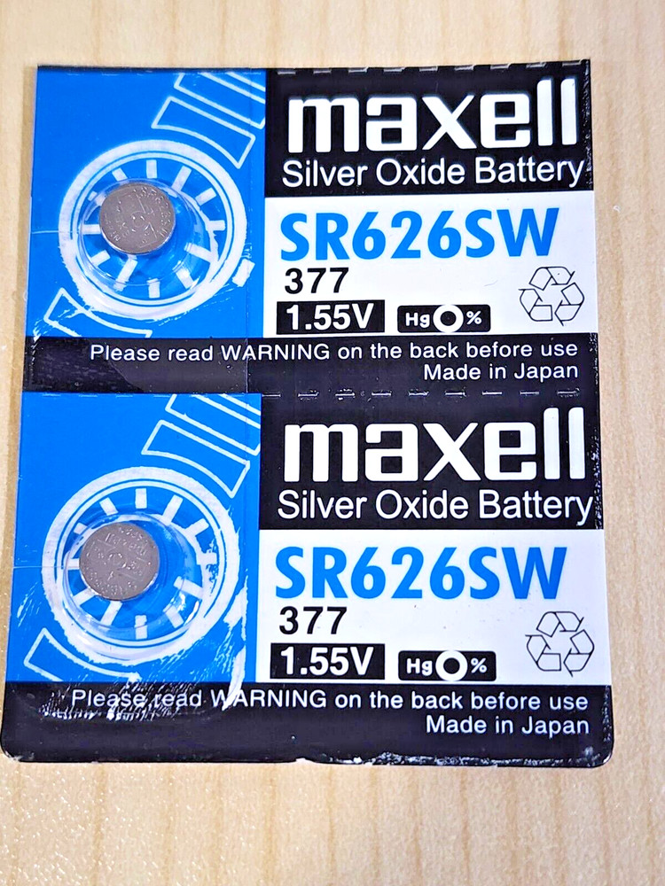 2 x Fresh carded MAXELL 377 376 Silver Oxide Watch Battery SR626SW SR626W