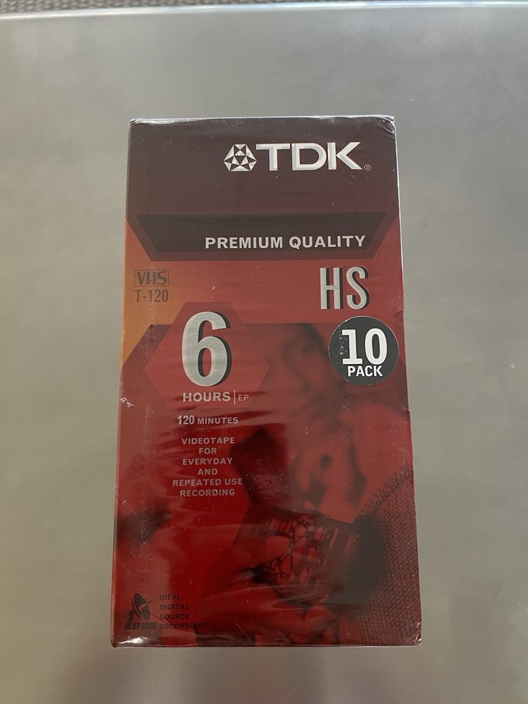 NEW VHS TDK T-120HS Premium Quality 6 Hours Cassettes Tapes (Pack of 10) SEALED