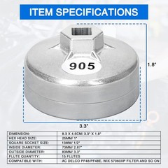 73mm Oil Filter Wrench: 15 Flutes Oil Filter Removal Tool Compatible with AC