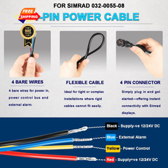 000-00128-001 4-Pin Power Cable for Simrad Navico B&G NSS, Evo1, 2, 3, Black
