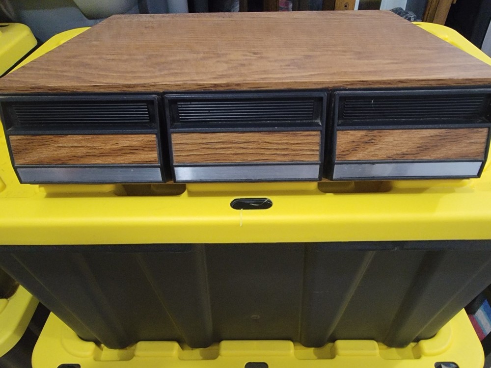 Wood Audio Cassette Storage Box Cabinet, Brown, 3 Pull-Out Drawers