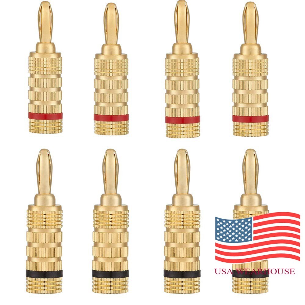 8PCS 24k Gold Plated Speaker Banana Plugs-Closed Screw Type HIFI audio Cable