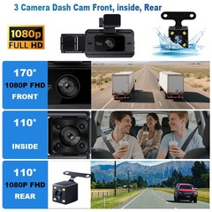 4K Dual Lens Car DVR Camera Dash Cam Front+Rear+Inside Video Recorder G-Sensor