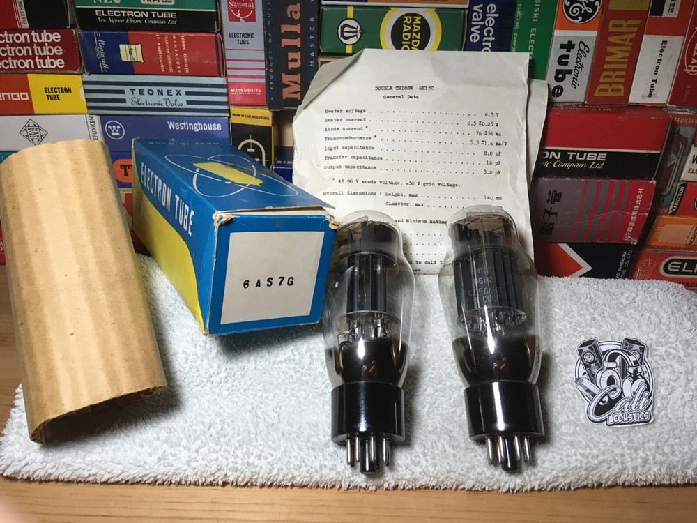2x NOS BlackPlate DualDisc 6AS7G/6H13C ~ Vintage CokeBottle Reflektor PowerTubes