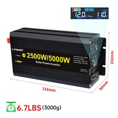 2500W 5000W Power Inverter 12V to 110V Converter With 2USB 3AC LCD Display Black
