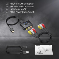 RCA AV to HDMI Adapter 1080P Converter 4:3 16:9 Switch with Cables