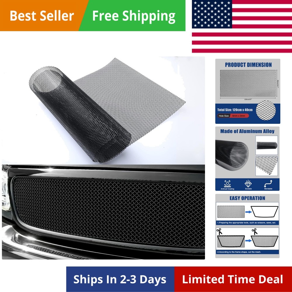 47″X16″ Universal Black Metal Mesh: Aluminum Alloy 3 x 6mm Rhombic Hole Car G…