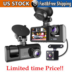 Car Dual Lens Dash Cam HD 1080P Front/Rear/Inside Video Recorder Camera G-Sensor