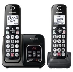Panasonic Cordless Phone with Answering Machine, Advanced Call Black 2 Handsets
