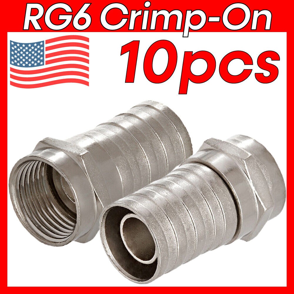 10 Pack F-Type Crimp On Connectors Male F Connector Plug RG6 Coaxial Cable