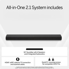 VIZIO All-in-One 2.1 ch Soundbar w/ Dolby Atmos in Black, HDMI eARC – SV210D-080