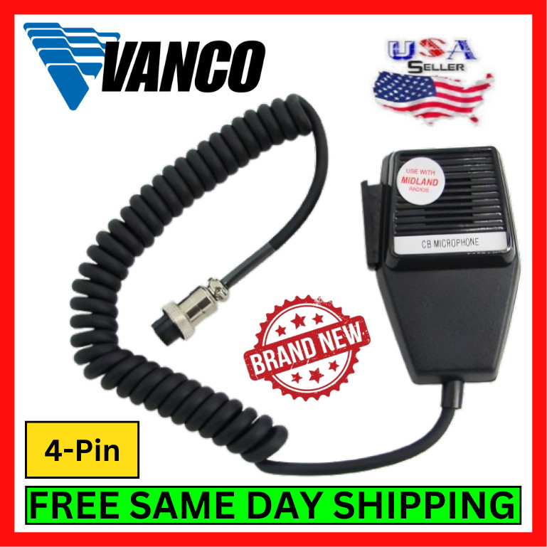 Vanco CBM84M Professional 4 Pin CB Microphone For Midland Radios Top Audio 7.5′