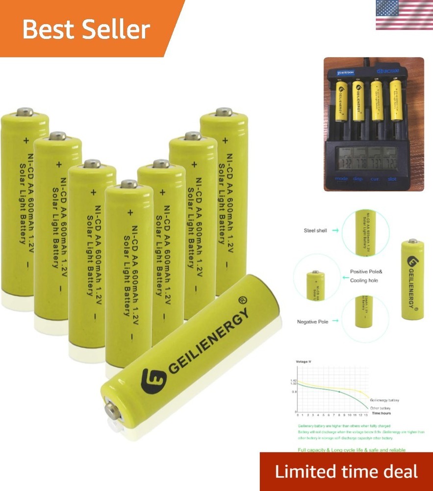 Versatile 8-Pack AA Ni-Cd Rechargeable Batteries 600mAh 1.2V for Various Devices